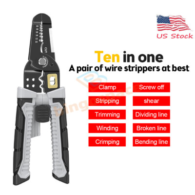 10-in-1 Multifunctional Wire Stripper Electrician Cable Peeling Cutting Tool US