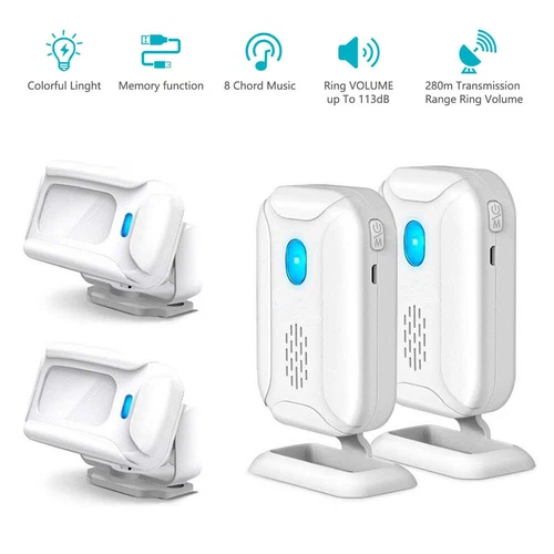 2× 5-in-1 Wireless Door Sensor Alarm Loud Entry Alert 5-Mode 918ft Long Range