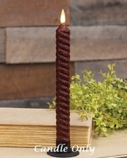 NEW PRIMITIVE BURNT BURGUNDY TIMER TAPER CANDLE TWISTED DESIGN 9.5"H LED Flicker