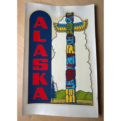 Vintage Souvenir Alaska Water Decal w/ Totem Pole