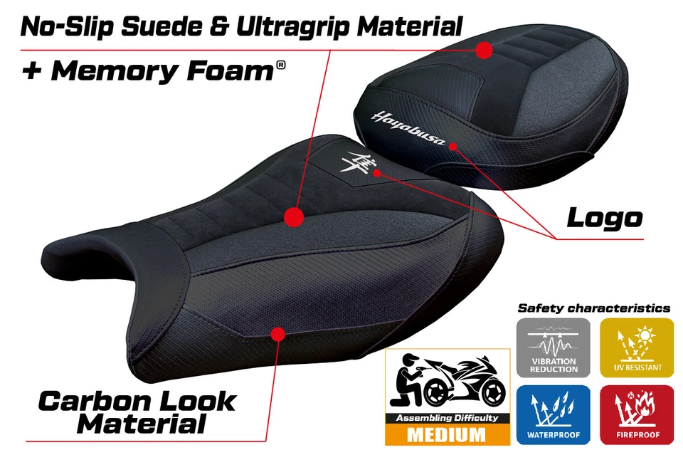 Cubierta de asiento Suzuki Hayabusa 2008-2020 Tappezzeria Comfort Ultragrip gamuza negra Foto 3 de 4