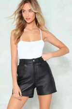 New Women's Shorts Black Genuine Lambskin Leather Handmade Stylish Party Casual