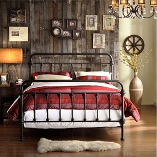 Inspire Iron Bed Frame Bronze Metal, Vintage Style Queen Bed Frame