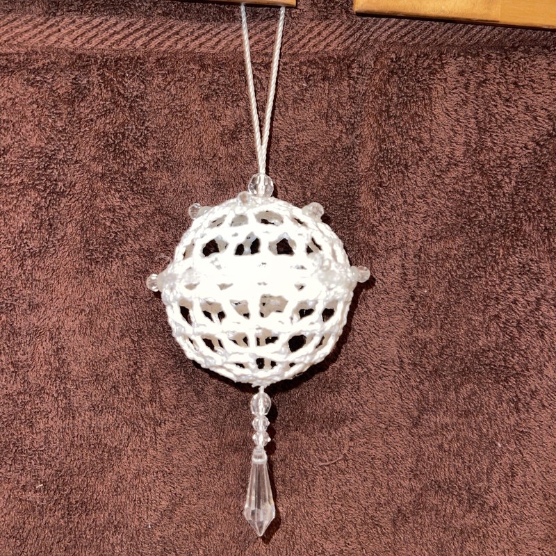 Vintage Christmas Tree Ornament - Handmade Crocheted with “Jewels” Free Shipping