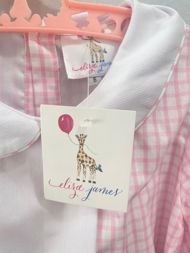 Eliza James Girls Dress Size 6 Pink Plaid Pique Cotton Buttons Up Belt NWT - Picture 2 of 10