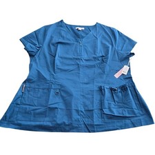 Koi Stretch Caribbean Blue Mackenzie Scrub Top 3X Zipper Pocket Stretch Uniform