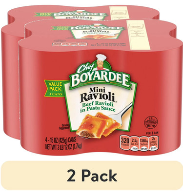 (2 pack) Chef Boyardee Mini Ravioli, Beef Ravioli in Pasta Sauce, 15 oz. Can