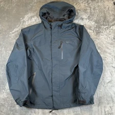 Cabelas Rain Jacket Mens M Navy Blue Gore-Tex Hooded Waterproof Full Zip