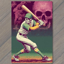 Art Print Skeleton Baseball Batter Pixel Skull Retro Sports Horror