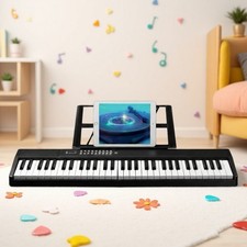 61-Key Semi-Weighted Folding Digital Piano Keyboard Set - Sustain Pedal, Black