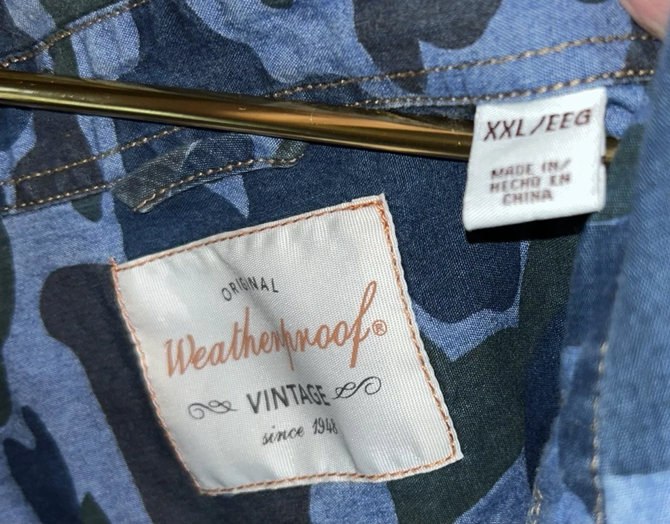 Camisa impermeable vintage 1948 teñida índigo camuflada parte inferior abajo talla XXL Foto 3 de 4