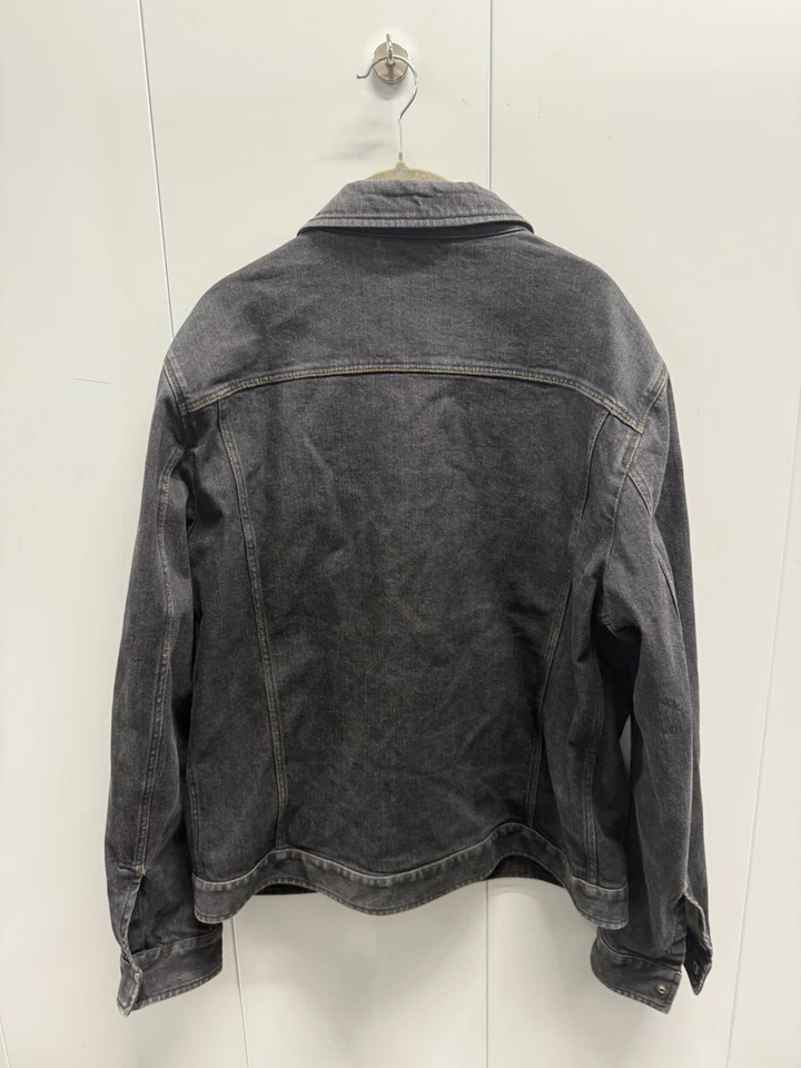 Z Zegna Denim Jean Estilo Bomber Chaqueta Cuero Cuello Respaldo XL Gris Foto 2 de 4