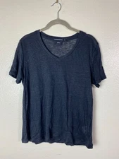 Les Essentiels De Monoprix Women Linen Black V-Neck Short Sleeve Top Size Medium