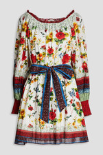 Alice & Olivia Mary Off Shoulder Mini Dress Medium Dew Floral Belted