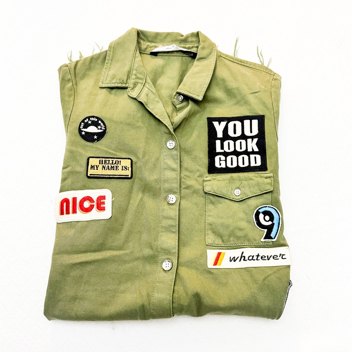 Zara Graphic Patchwork Button Down Military Shirt… - image 5