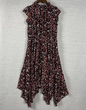 Maurices Medium All Over Animal Print Dress Asymmetrical Hem Ruffle Cap Sleeve