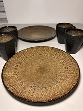 Cambria 6 Piece Stoneware, Brown Dinnerware Set