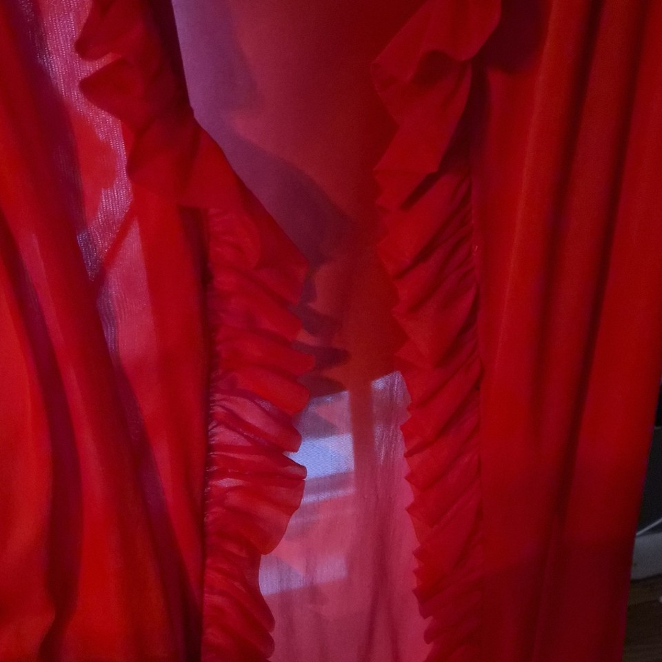Le Voy's Vintage Red Sheer Ruffle Robe Peignoir with Ruffles Classic ...