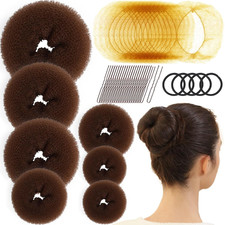 Hair Bun Maker Set 7 Donut Makers w/ Hair Nets Pins Ties for Women Styling