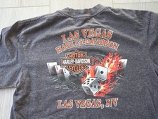 Harley Davidson Las Vegas Dice Flames Cards Aces Grey T Shirt M Used Pocket