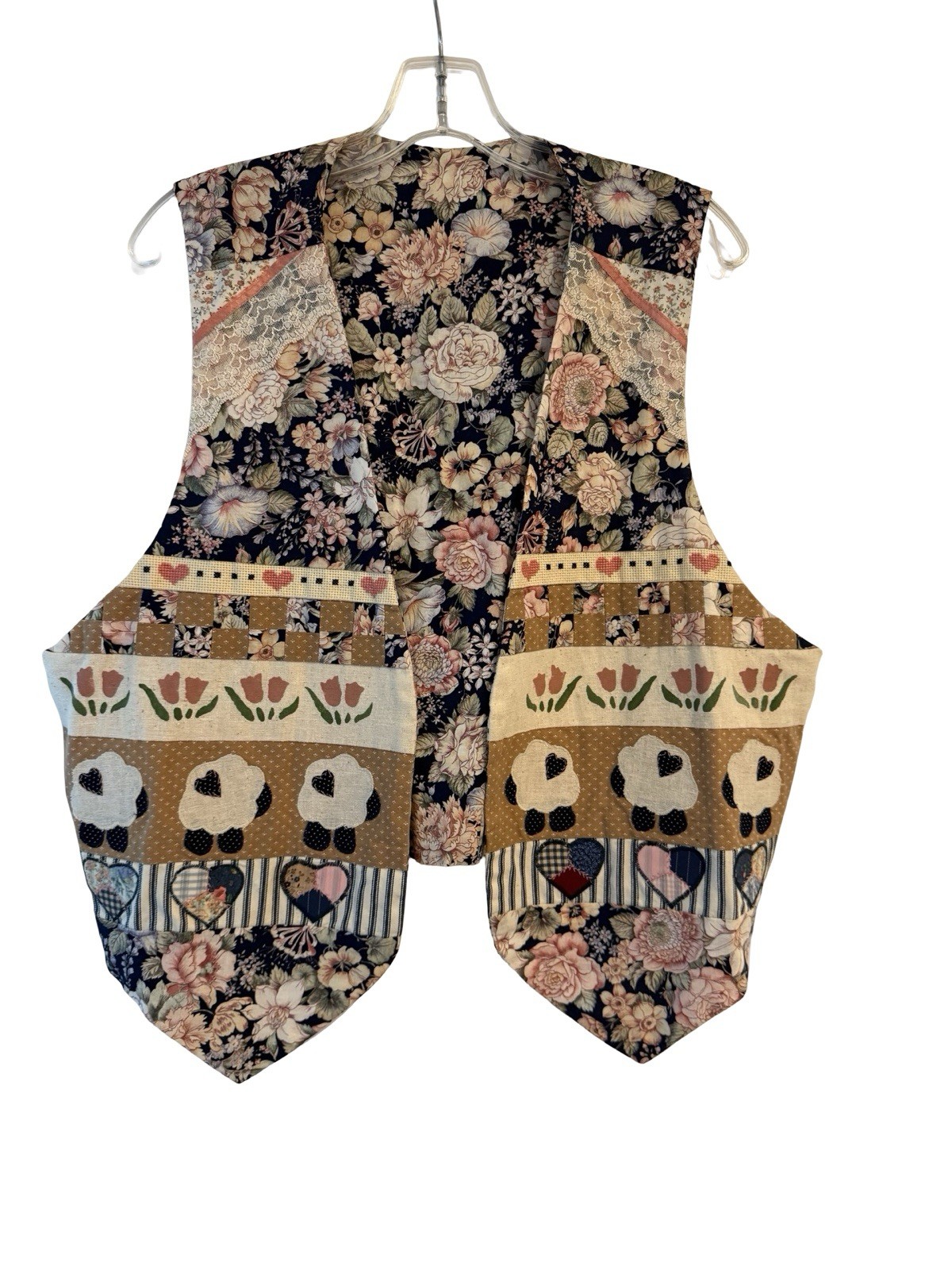 Vintage Handmade Patchwork Vest Reversible Cottag… - image 1