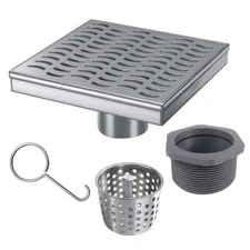 Reln 6 in. Stainless Steel Square Shower Drain with Wave Pattern Drain Cover