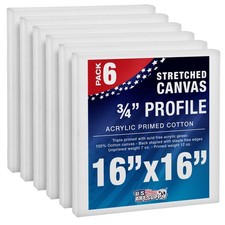 Paquete de 6 lienzos estirados de pato de algodón imprimado acrílico de 16" x 16" Art Supply de EE. UU.