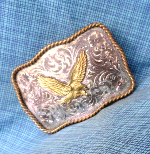 Working Cowboys Western Eagle Belt Buckle SSP Vtg Montana Silversmiths .BLT299