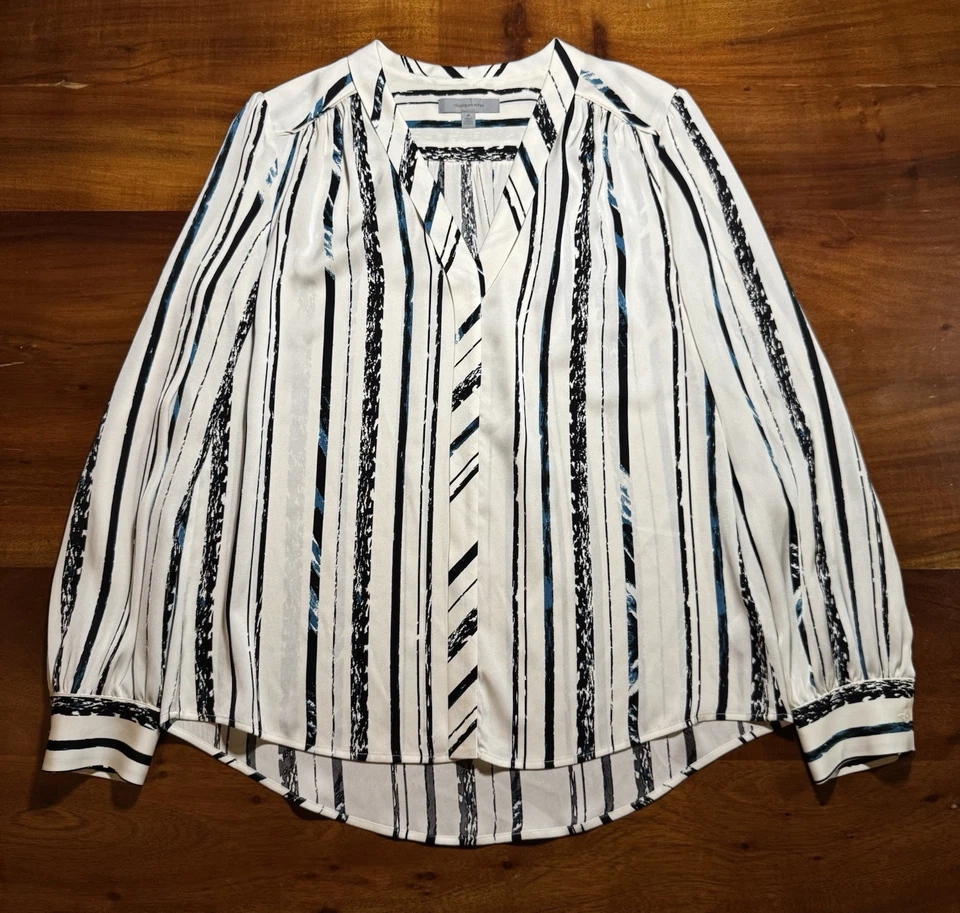 Classiques Entier женщин белый черный эластичной шелк атласный v-образным вырезом блузка размер средний - Изображение 2 из 4