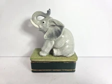 Takahashi San Francisco Ceramic Elephant Trinket Jewelry Box with Crackle Glaze