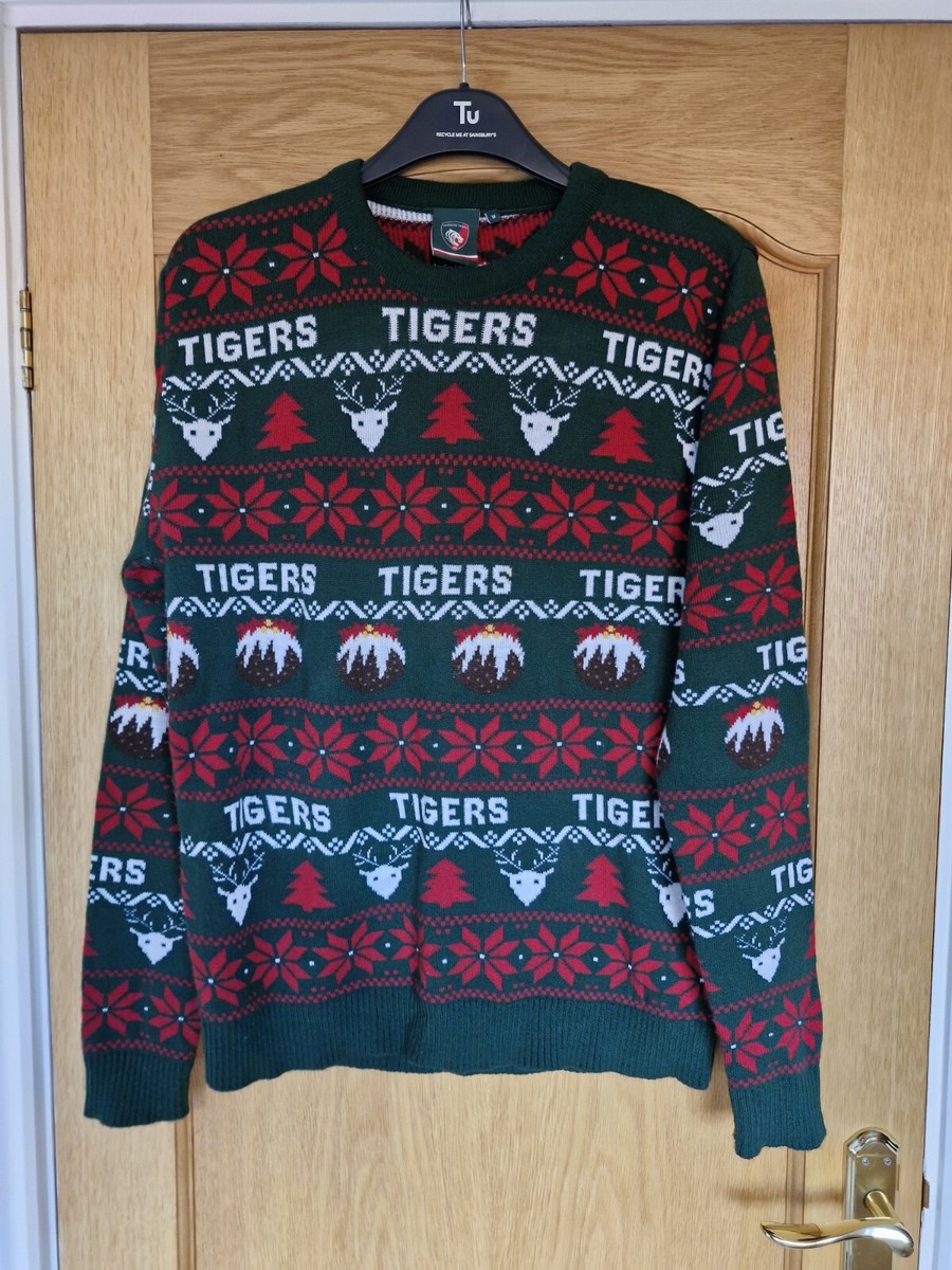 Mens Leicester Tigers Green Rugby Union Christmas Jumper Size