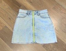 Justice Denim Skirt Skort Built in Shorts Zipper Front frayed hem Girls Size 12