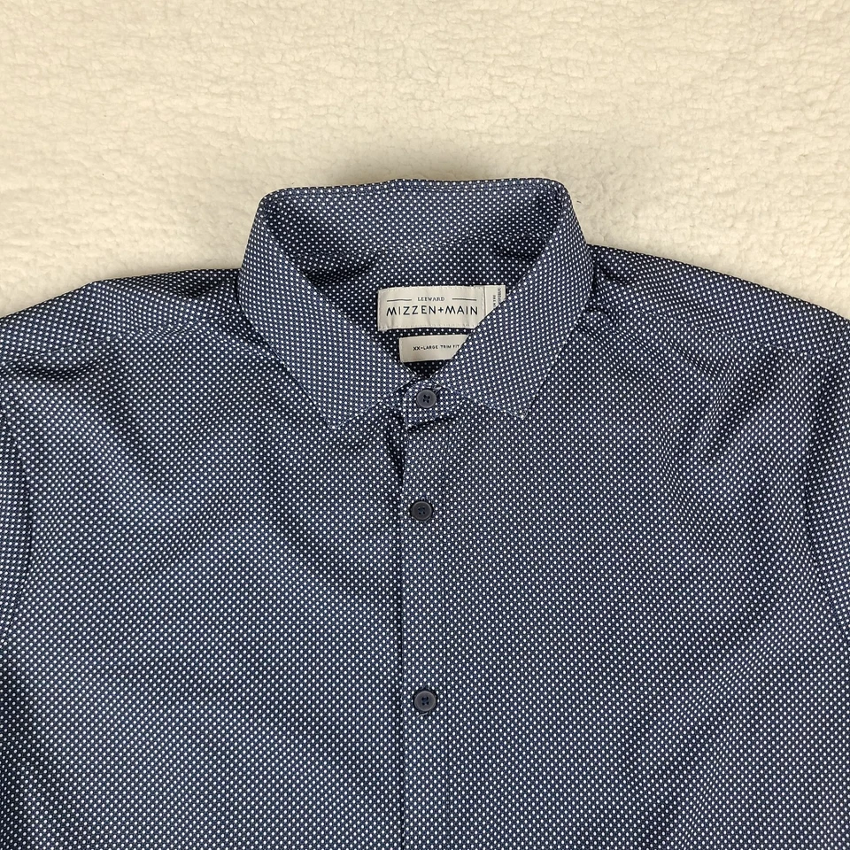 Camisa de vestir de sotavento principal MIzzen para hombre 2XL XXL azul marino blanco ajuste abotonado Foto 3 de 4