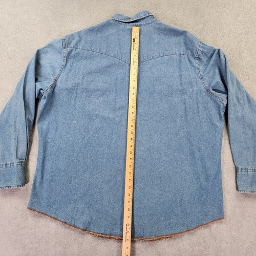 Camisa Denim Wrangler Hombres XXL Azul Corte Vaquero Perla A Presión Manga Larga Sin Dobladillo Nueva - Imagen 7 de 18