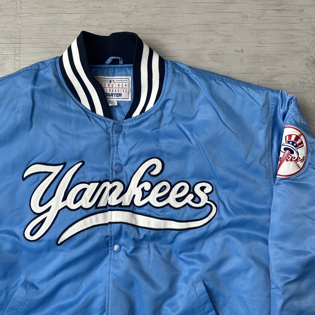 RARE! Vintage MLB Baseball New York Yankees satin baby blue starter jacket  2XL