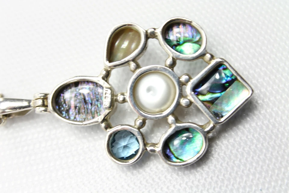 Freeform Abalone & Pearl Sterling Silver Pendant & Chain Necklace - Image 4 of 4