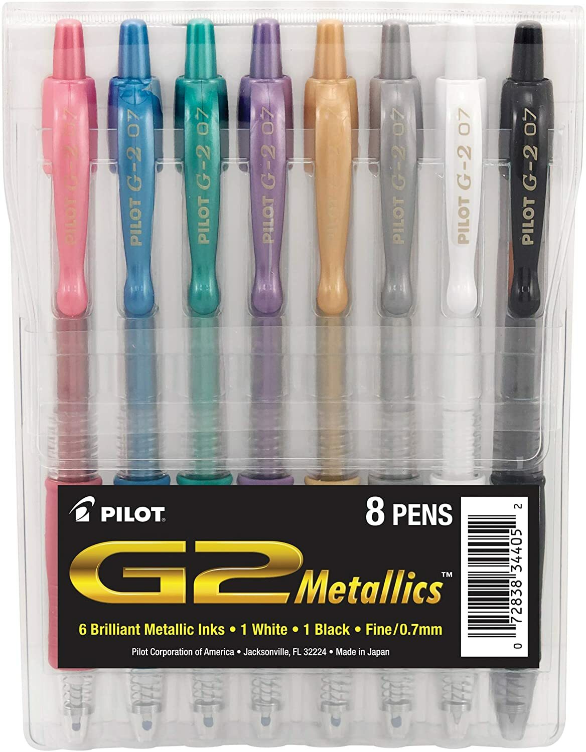 G2 Metallics Refillable & Retractable Rolling Ball Gel Pens, Fine Point, 8 Pcs