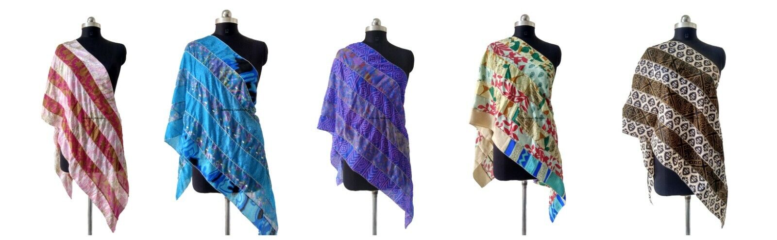 2 Piezas Vintage Seda Sari Moda Reciclaje Bufanda Wraps Patchwork Chal | eBay