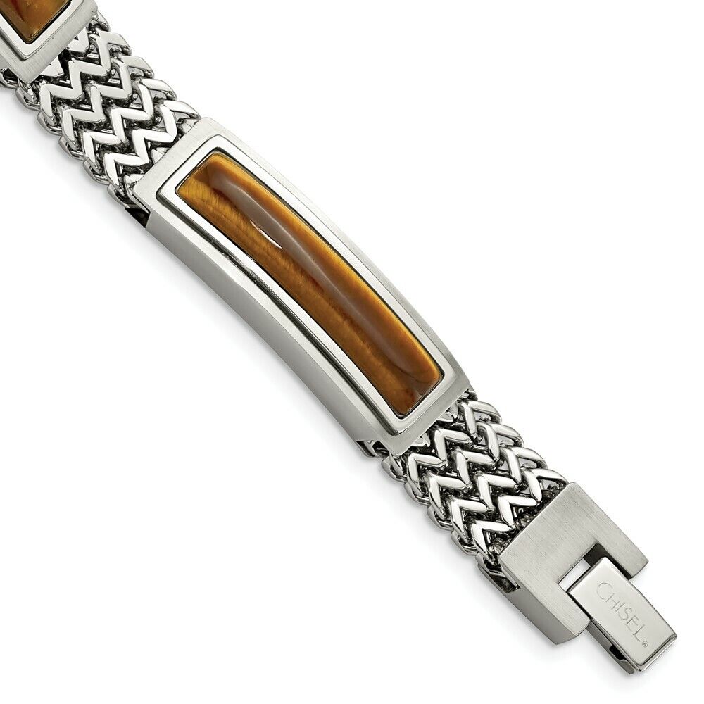Stainless Steel Brushed Tigereye Inlay 8.25in Bracelet 8.25 Inch