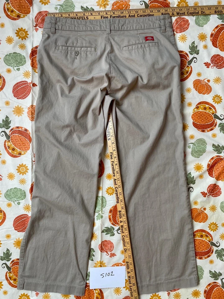 S102 Women's Dickies Subaru Embroidered Tan Uniform Chino Pants - Size 12 Short - Image 4 of 4