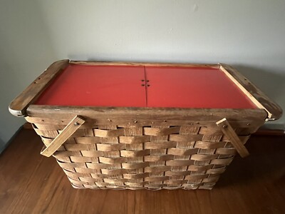 Large Vintage Picnic Basket with Sliding Top | eBay