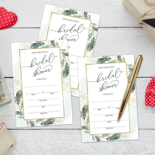 Set of 25 Bridal Shower Eucalyptus Invitations with Envelopes Greenery Invite... - Picture 3 of 5