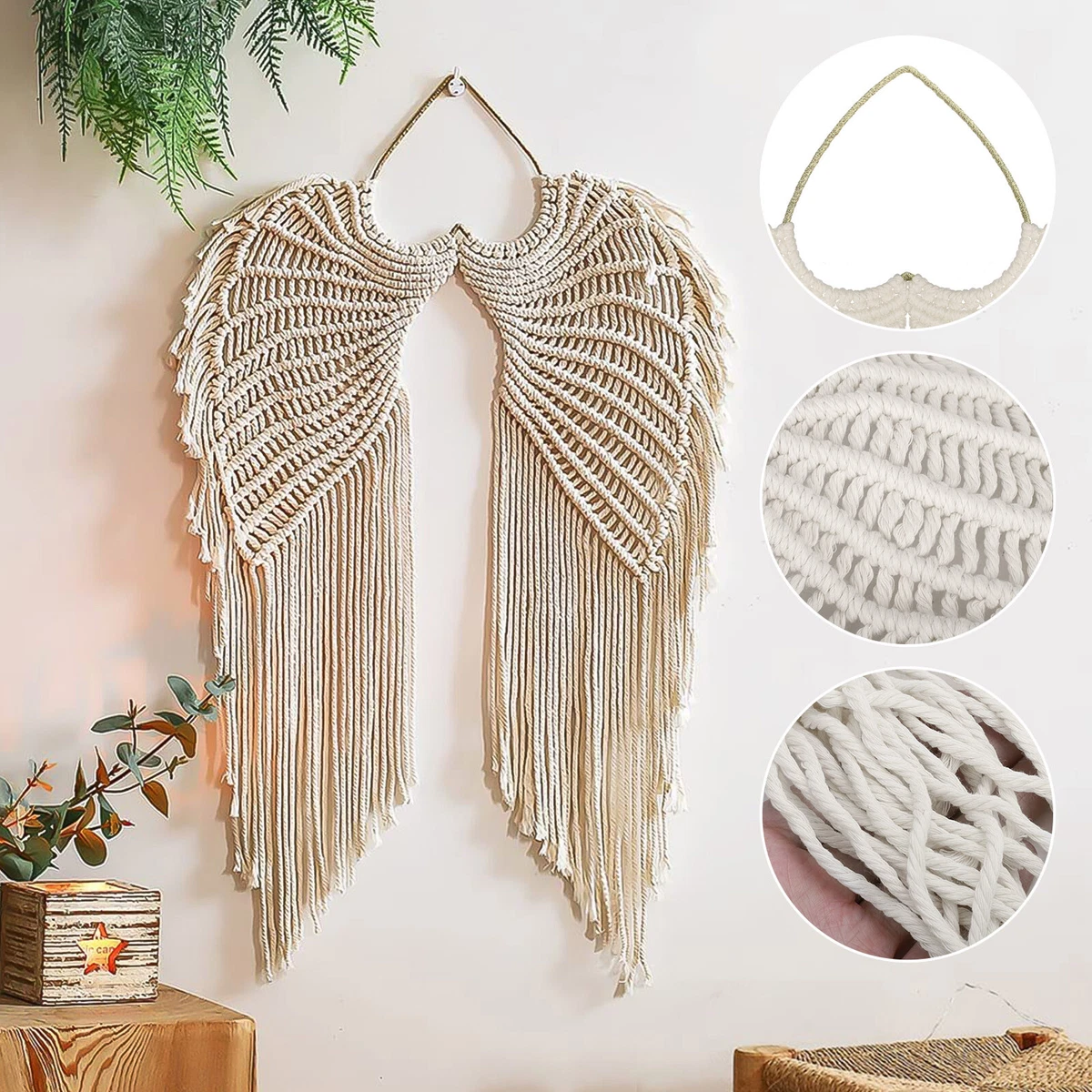 Angel Wings Wall Decor - Macrame Dream Catcher Hanging Tapestry, Hand Woven  Tapestry Elegant Boho Room Decor Birthday Blessing Gift for Teen Girls