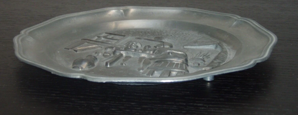 Zinnteller Stempel Engel Engelszinn 22 cm geschwungener Rand Gilde Zinn Teller