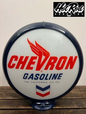 #ad CHEVRON GASOLINE Reproduction 13.5quot; Gas Pump Globe Dark Blue Body $175.00