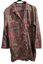 VTG 90s Y2K Victorias Secret Satin Paisley Button Up Nightgown Sleepshirt Small