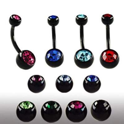 Schwarzes Titan Mini Bauchnabelpiercing Doppel Kristall 4+6mm  Länge 8-10mm