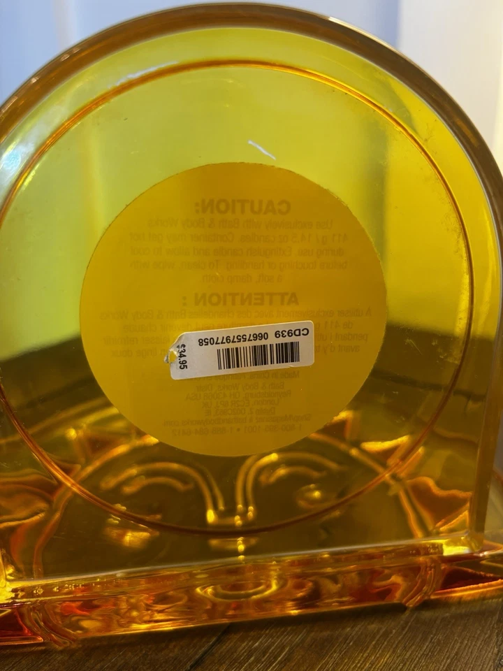 Candelabro Bath & Body Works Vidrio Verano Sol Amarillo 3 Mechas Raro Difícil de Encontrar Foto 4 de 4