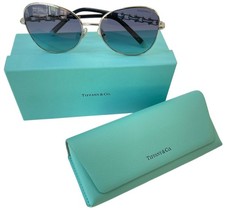 Tiffany  Co. Sunglasses TF3086 6001/9S Silver Butterfly w/ Blue Lenses - Italy