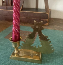 Vintage Small Brass Christmas Tree Candle Holder Fast Free Shipping